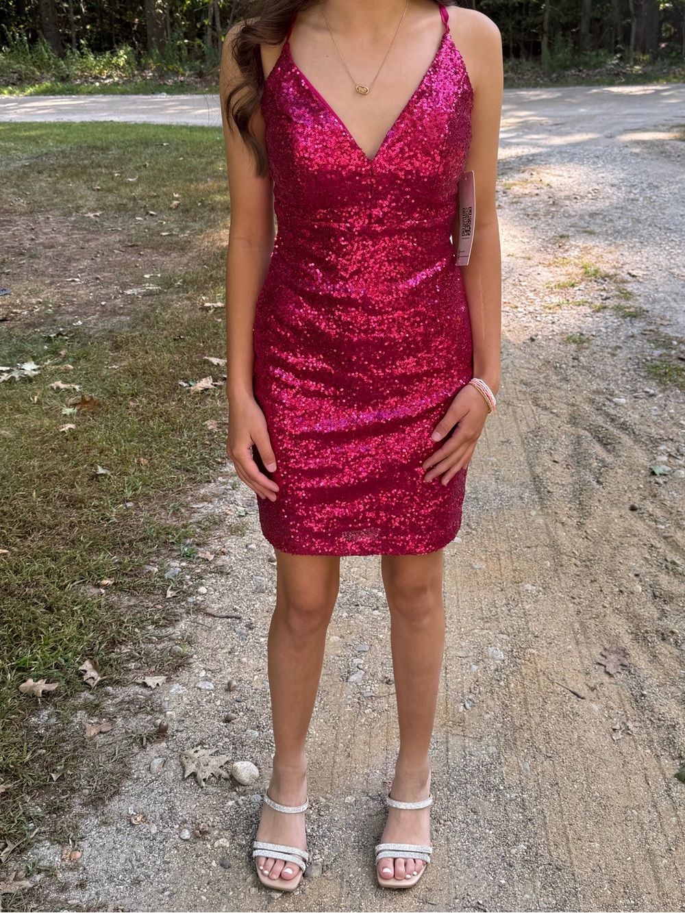Emerald Sundae Hot Pink Sequin HOCO Dress